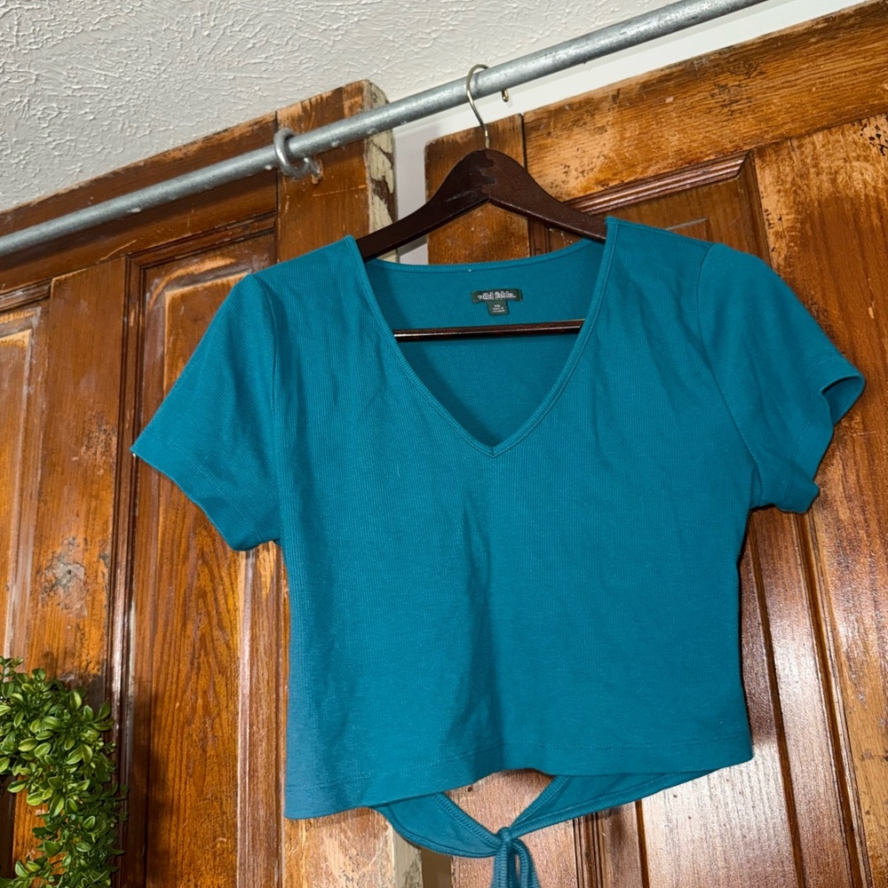 Wild Fable Blue Tie Front Crop Top